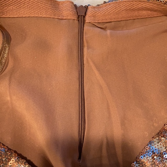 Bronzed Gold Sequin Fully Lined Holiday Cocktail Mini Skirt - Picture 10 of 11